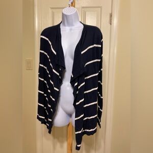 Talbots - Woman’s navy/white striped stretch waterfall sweater, Size: MP
